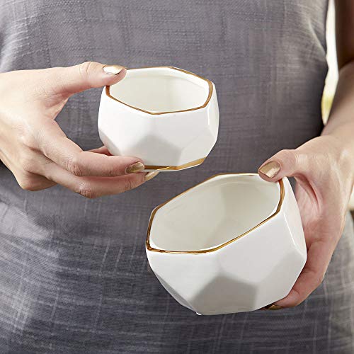 Kate Aspen Geometric Ceramic Planters Decorative Bowls, Small & Medium (Set of 2) , White - size: Small & Medium