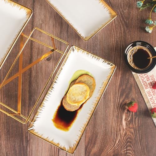 Three-Tier Ceramic Plate Rack - Foldable Gold Plate Rack with Three Large 11.4-inch White Plates for displaying Food, Fruit, Desserts, and Entertaining Guests. - color: 3-tier 11.4 Inch Serving Rack