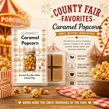 LUMIMELT County Fair Favorites Wax Melt Bundle – 5 Pack Scented Soy Wax Melts – Caramel Popcorn, Funnel Cake, Cotton Candy, Caramel Apple & Golden Churro – Long Lasting Home Fragrance