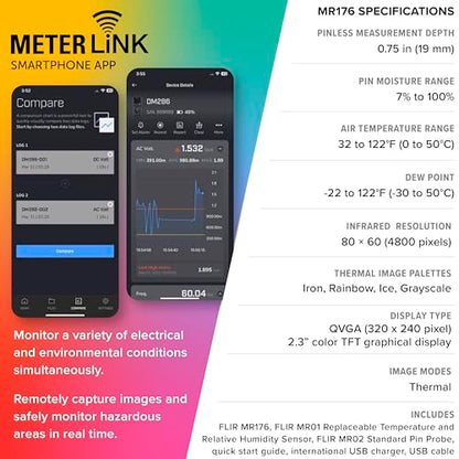 FLIR MR176 - Thermal Imaging Moisture Meter - with IGM (Infrared Guided Measurement), Replaceable Hygrometer, Pin and Pinless | Built-in thermal camera, replaceable hygrometer, IGM guidance, field temp/RH sensor, moisture diagnostics - style: MR176