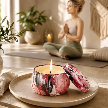 Scented Candles Gift Set for Women, 6 Pack Soy Wax Candle Set in Decorative Tins, 24 oz Total, 180 Hours Burn Time, Floral and Fruity Aromatherapy Candles, Birthday, Thank You, Housewarming Gifts - size: Large 6-Candle Set (Calm)