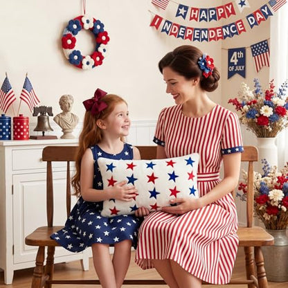 Tiamon 4 Pcs Patriotic 4th of July Throw Pillow Covers 11.8 x 19.7 Inch Red White Blue Stars Plush 3D Embroidered Pillow Cases USA Flag Independence Veteran's Day Cushion Covers for Bed Sofa Couch - style: Patriotic Rectangle