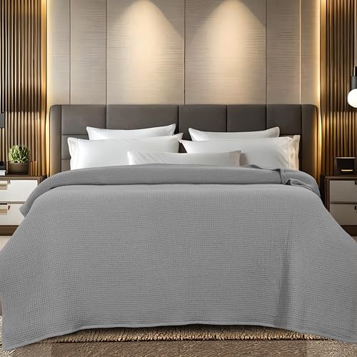 100% Cotton Waffle Weave Blanket, Twin Size 60 x 90 Inches, 300 GSM Lightweight Breathable Cooling Bed Blanket for Summer & All Season, Soft Woven Blanket, Light Grey - color: Light Grey, size: 60x90-Twin