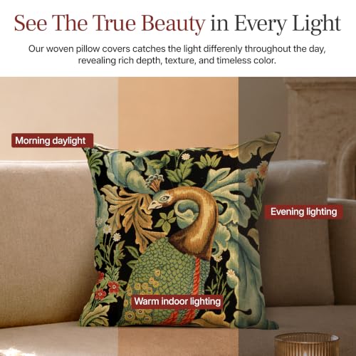 William Morris Peacock Tapestry Throw Pillow Cover 18 x 18 in - color: Black Peacock