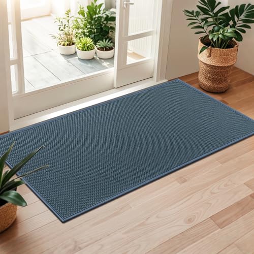 Door Mat 24"x47", Non Slip Door Mat Indoor Entrance, Cyan Blue | Rubber Backing Absorbent Indoor Door Mats, Washable Low-Profile Doormat Front Entryway Entry Resist Dirt Inside Door Mats - color: Cyan Blue, size: 1'11" X 3'11" (Rectangular)