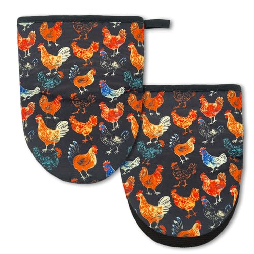 Rooster Mini Silicone Oven Mitts 2-Pack Set, Heat Slip Resistant Kitchen Gloves, Soft Short Oven Mittens for Safe Cooking Baking Grilling - color: Rooster