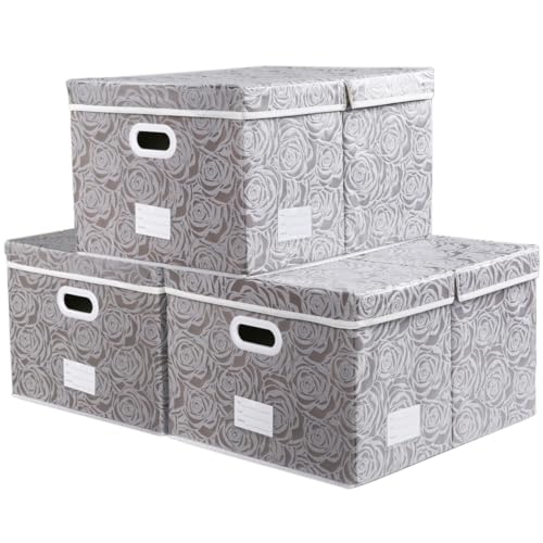Jumbo Collapsible Storage Boxes with Lids Fabric Decorative Storage Bins Cubes Organizer Baskets with Cover Handles Divider for Bedroom Closet Living Room 23.2x15.7x11.8 Inch 3 Pack - color: Gray, size: XX Large(3-Pack)