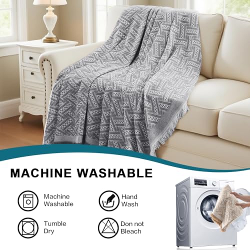 Turquoize Sectional Couch Covers L Shape Couch Cover Sectional Sofa Cover Washable 2 Pieces Blanket for Sectional Sofa Feature Geometrical Woven Jacquard Fabric (71" x 102"+63" x 110", Grey/White) - color: Grey/White, size: Small Sectional: 71" x 102"+63"