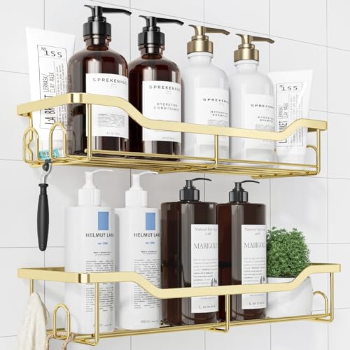Kitsure Shower Caddy, Adhesive Shower Organizer, Large, Gold | Stainless Steel Shelf for Inside Shower, No Drill Bathroom Organizers and Storage, Home Decor Accessories - color: Gold, size: Large