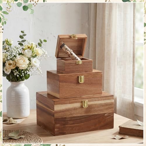 Novabright 3 Pcs Wooden Keepsake Box with Lids Handmade Nesting Decorative Treasure Chest Box Decorative Storage Containers Gift Ideas for Men & Women Jewelry Rings Crafts Storage(Classic Style) - style: Classic Style
