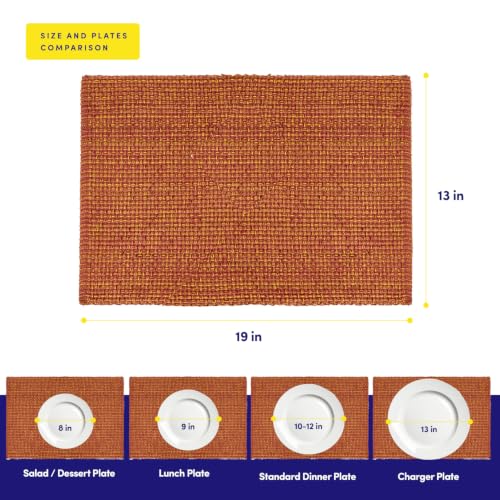 Sweet Home Collection 100% Cotton Placemats for Dining Room Rectangle Two Tone Woven Fabric 13" x 19" Soft Durable Table Mat Set, Set of 6, Rust - color: Rust, size: Rectangle 13" x 19"