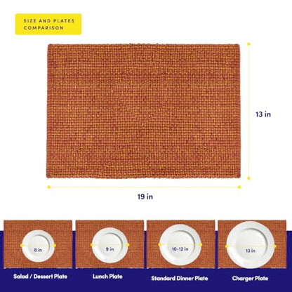 Sweet Home Collection 100% Cotton Placemats for Dining Room Rectangle Two Tone Woven Fabric 13" x 19" Soft Durable Table Mat Set, Set of 6, Rust - color: Rust, size: Rectangle 13" x 19"