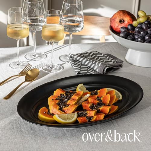 over&back Rim Stoneware Serving Platter - Elegant 1-Piece Oval Serving Platter to Complete Your Kitchen Set - 16" L x 10.8" W Semi-Matte Black - color: Black