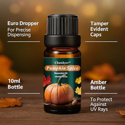 Autumn Fall Essential Oils Set for Diffusers for Home 6 x 10 ml | Aromatherapy Gift,Premium Scented Oils for Diffusers - Pumpkin Spice,Apple Cider,Snickerdoodle,Vanilla,Cinnamon & Pine - color: Green