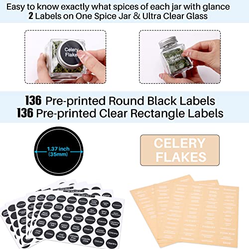 MIUKAA Unique Design Spice Jars with 372 Labels, 29-Pack 4.5 oz Personalized Cubic Clear Glass Spice Jars with Shakers, Lids, Empty Square Reusable Kitchen Storage Containers