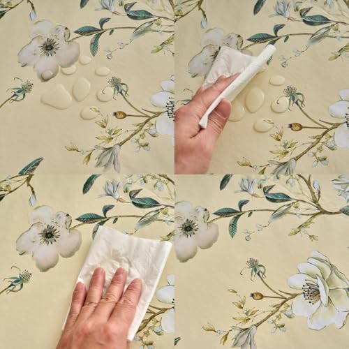 Pioggia Vinyl Tablecloth with Flannel Backing - Waterproof, Oil-Proof, Easy to Clean -Plastic Table Cloth - Perfect for Dining Tables, Kitchen Tables, Parties (Beige Flower, 54×72 Inch Rectangular) - color: Beige Flower, size: 72" x 54" (Rectangular)