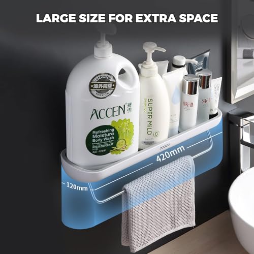 Wall-Mounted Black Shower Caddy – No-Drill Rust-Resistant Bathroom Organizer with Strong Adhesive for Shampoo, Soap & Toiletries – Space-Saving Bathroom Storage Solution - color: White / Black