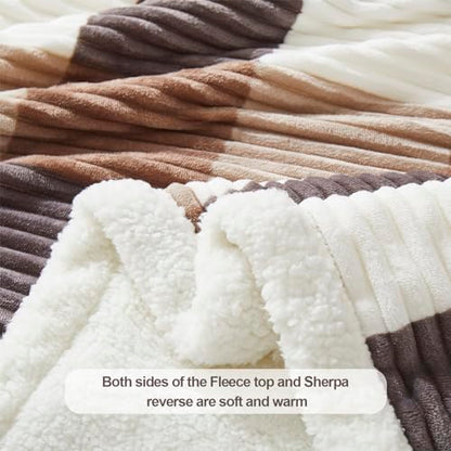 PU MEI Sherpa Blanket Twin Plaid Thick Bed Blanket, 60”*80” Super Soft Flannel Fuzzy Fleece Reversible Velvet Plush Warm Blanket for Couch (Beige Check, 60"*80") - color: Beige Check, size: 60"*80"