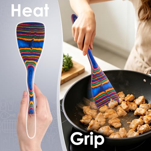 HOWHONG Colorful Wooden Cooking Utensils Set, 7-Piece Rainbow Pakkawood | Layered Pakkawood, Wooden Cooking Utensils, Nonstick Cookware Compatible, Heat Resistant, Handmade