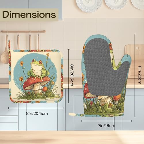 Cute Frog Mushroom Oven Mitts and Pot Holders Sets of 4, Heat Resistant Silicone Oven Mitts Gloves Non-Slip Kitchen Mittens Potholders for Cooking Baking Grilling BBQ - color: Cute Frog Mushroom