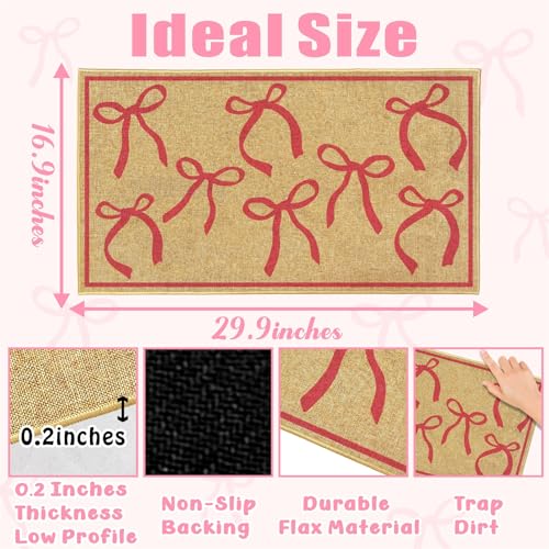 Pink Bow Mats Ourdoor Welcome Mat for Inside Outside Entrance Kitchen Rugs - color: Pink Bowtie