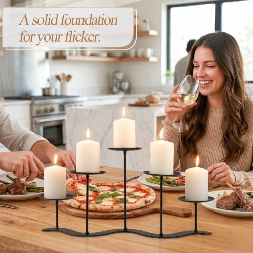 Wrought Iron 5-Arm Candle Stand, Heavy Duty S-Wave Pillar Holder | Black Metal Pillar Holder Stand, S-shaped Wave Base, for Outdoor Wedding Christmas Party, Tool-free Screw-in Design - color: S-5 Candles