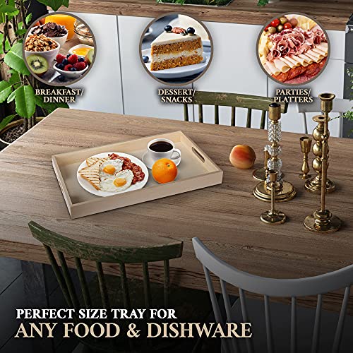 Wooden Serving Trays with Handles - 7 Piece Nested Breakfast Set - Perfect for Organizing, Bathroom, Party Buffet & Serving