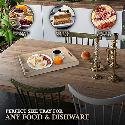 Wooden Serving Trays with Handles - 7 Piece Nested Breakfast Set - Perfect for Organizing, Bathroom, Party Buffet & Serving