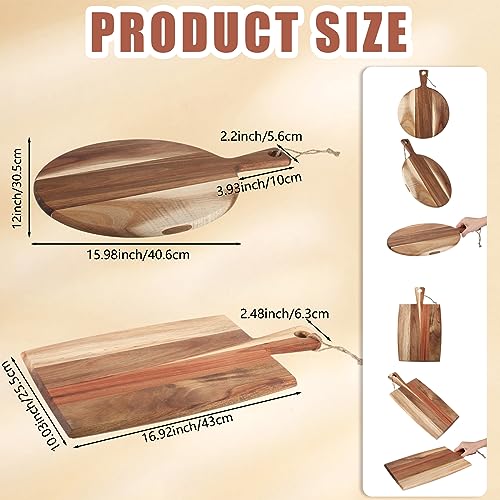 Hsei 2 Pcs Acacia Wood Cutting Boards Charcuterie Board | with Handles, Charcuterie Boards for Cheese, Meat Bread, Steak, Round, Rectangle, Decorative Serving Boards - size: 17x10", style: Classic
