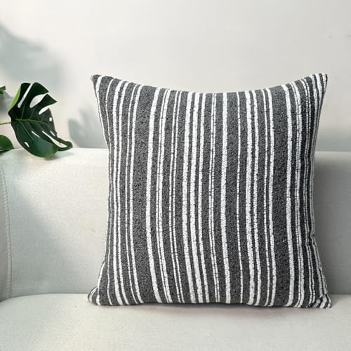 vctops Textured Boucle Throw Pillow Covers Set of 2, Modern Striped Decorative Cushion Cover Farmhouse Square Accent Pillowcases for Sofa Bedroom Living Room Home Decor (Grey, 18"x18") - color: Grey