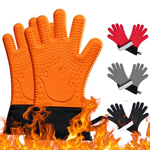 Ekogrips®+ Oven Gloves with Fingers, Comfy Waterproof Heat Resistant Grill Gloves -Long Cuff and Good Dexterity - color: Orange, size: S/M