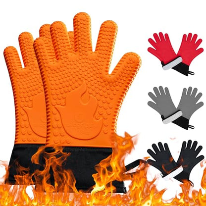 Ekogrips®+ Oven Gloves with Fingers, Comfy Waterproof Heat Resistant Grill Gloves -Long Cuff and Good Dexterity - color: Orange, size: S/M