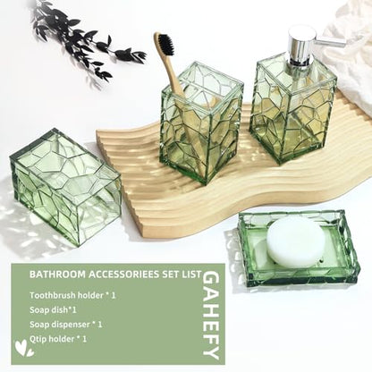 GAHEFY Green Bathroom Accessories Set with Toothbrush Holder, Soap Dispenser, Tumbler, Soap Dish, Sage Green Bathroom Decor, Acrylic (Green-4pcs) - style: Green-4pcs