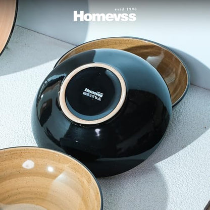 HomeVss, Sonoma 16pc Stoneware Dinnerware Set, Outside Black + Inside Hand Painting Color Mocha - color: Mocha