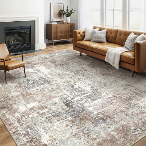 LOONGRUG 5x8 Area Rug Washable Neutral Modern Living Room Rugs Brown | Abstract Soft Stain Resistant Non-Slip Indoor Carpet for Bedroom Nursery Playroom Dining Room Office Dorm Home - color: Abstract Grey Brown, size: 5' x 8' (Rectangular)
