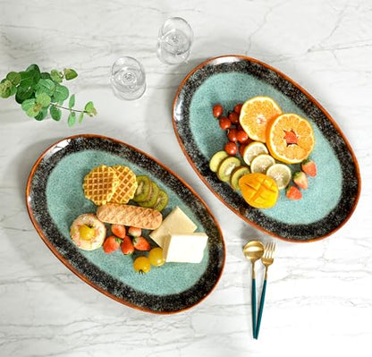 2 Piece Melamine Serving Tray, 19" Serving Food Platter for Entertaining,Dinnerware Sets,Serving Tray,Melamine Plates,Party, Meat, Dessert, Unbreakable, Dishwasher Safe, BPA Free (Oval Platter)