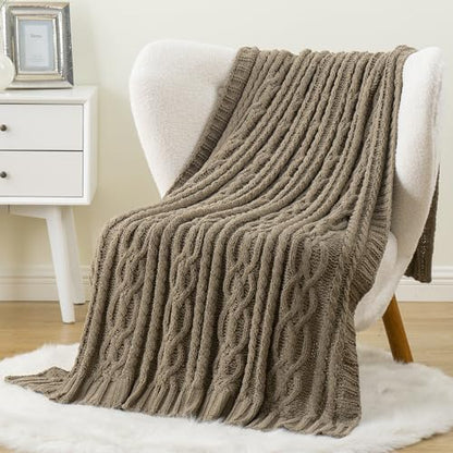 Battilo Camel Tan Chenille Throw Blanket for Couch, Soft Cozy Cable Knit Throw Blanket,Brown Textured Throw Blanket for Autumn, 51"x67" - color: Camel