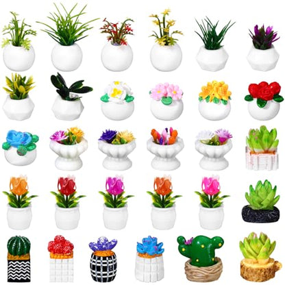 30 Pcs Miniature Plants Accessories Mini Artificial Potted Flower Tiny Resin Greenery Cactus Figurine for Desktop Gift DIY Garden Bonsai Micro Landscape Decoration(Plants) - style: Plants