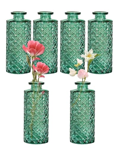 Bud Vases,6 Pcs Glass Vase Small Amber Bud Vases for Centerpieces, Vintage Vase for Centerpieces, Rustic Wedding, Home, Table Decor (Green) - color: Green