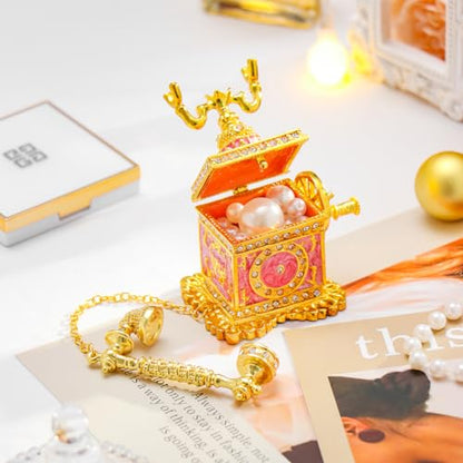 QIFU Elegant Pink Telephone Shaped Enameled Trinket Box Hinge, Unique Jewelry Storage Box - color: T5 Pink