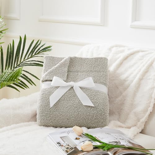 Super Soft Knit Throw Blanket Twin Size Light Grey-Lightweight Plush Fuzzy Fluffy Warm Cozy Blankets and Throws for Sofa Bed All Season Use, 60x80 inches - color: Light Grey, size: Twin(60"x80")
