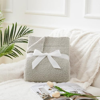 Super Soft Knit Throw Blanket Twin Size Light Grey-Lightweight Plush Fuzzy Fluffy Warm Cozy Blankets and Throws for Sofa Bed All Season Use, 60x80 inches - color: Light Grey, size: Twin(60"x80")
