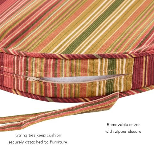 Greendale Home Fashions Set of 2 Outdoor 18 inch Round Patio Dining Chair Pads – Comfortable Fiber-Filled Seat Cushions with Ties, Reversible Polyester Fabric, Kinnabari Stripe - color: Kinnabari Stripe