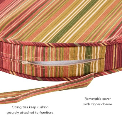 Greendale Home Fashions Set of 2 Outdoor 18 inch Round Patio Dining Chair Pads – Comfortable Fiber-Filled Seat Cushions with Ties, Reversible Polyester Fabric, Kinnabari Stripe - color: Kinnabari Stripe