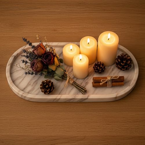 Real Natural Marble Tray,Elegant Stone Organizer | For Bathroom,Vanity Tray,Kitchen and Desktop,Perfume,Jewelry,Cosmetics,Candles,Lotion and Home Decor