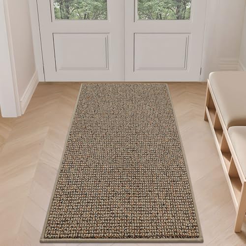 BEQHAUSE Dirt Trapper Door Mat 24" x 60", Non-Slip Washable Doormats, Beige | Entrance Mat Dirt Resistant and Absorbent Welcome Mat, Low Profile Floor Mats for Front Back Door and Entryway - color: Beige, size: 24" X 60" (Rectangular)