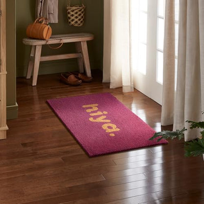 TOWN & COUNTRY TERRA Hiya Painted Welcome Door Mat, Natural Coir, Heavyweight, Non-Slip Entryway Mat, Purple, 18"x30" - color: Purple, size: 1'6" x 2'6" (Rectangular)