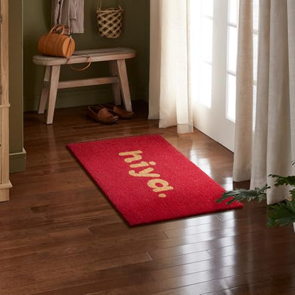 TOWN & COUNTRY TERRA Hiya Painted Welcome Door Mat, Natural Coir, Heavyweight, Non-Slip Entryway Mat, Red, 24"x36" - color: Red, size: 2' x 3' (Rectangular)