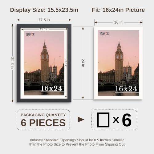 VCK 16x24 Poster Frames Black - 6 Pack, Wide Border Wood Picture Frame, Multi-Directional Display Family Photos, Office Prints, Studio/Gallery, Wall Hanging - color: Black, size: 16 x 24