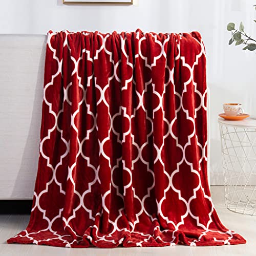 Elegant Comfort Luxury Velvet Super Soft Christmas Prints Fleece Blanket-Holiday Theme Home Décor Fuzzy Warm and Cozy Throws for Winter Bedding, Couch and Gift, 50 x 60 inch, Quatrefoil Red - color: Quatrefoil Red, size: 50 in x 60 in